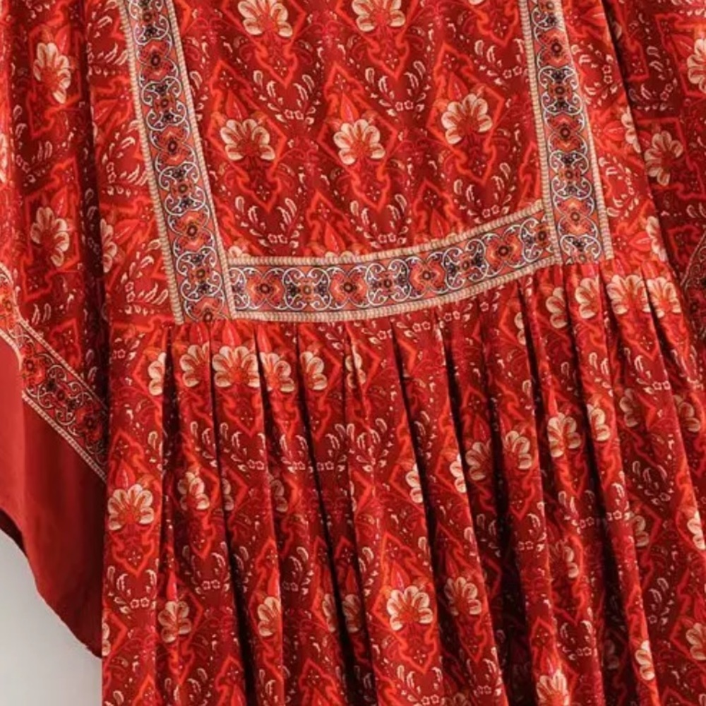 Boho Floral Paisley Gypsy Print Tunic Dress Red - Picture 6 of 9